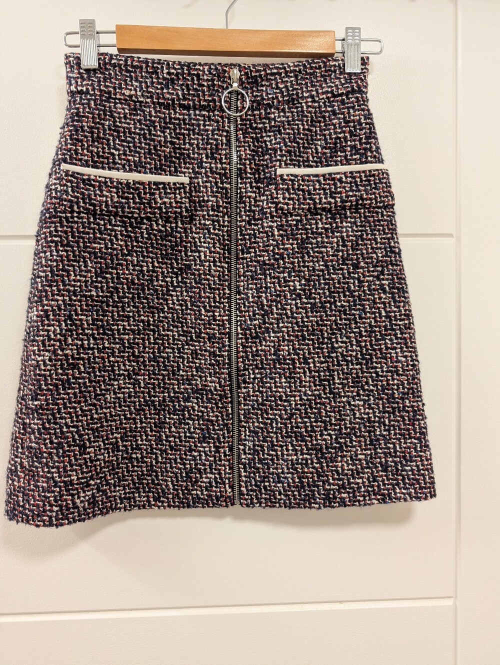 Maje Tweed A-Line Skirt with Front Zip - Black Mix